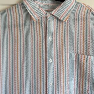 Oak Hill Cook & Dry Seersucker Pastel Striped Button Down Shirt 1X